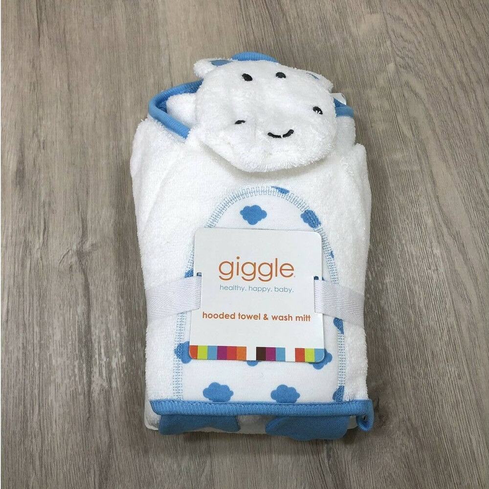giggle Cloud Single Hooded Towel and Wash mitt Set